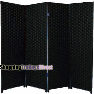 Wicker Handwoven 4 Part Panel Partition Room Divider Screen Black Double Weave